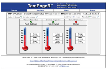Tempager web interface